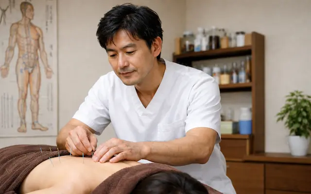 施術中の鍼灸師